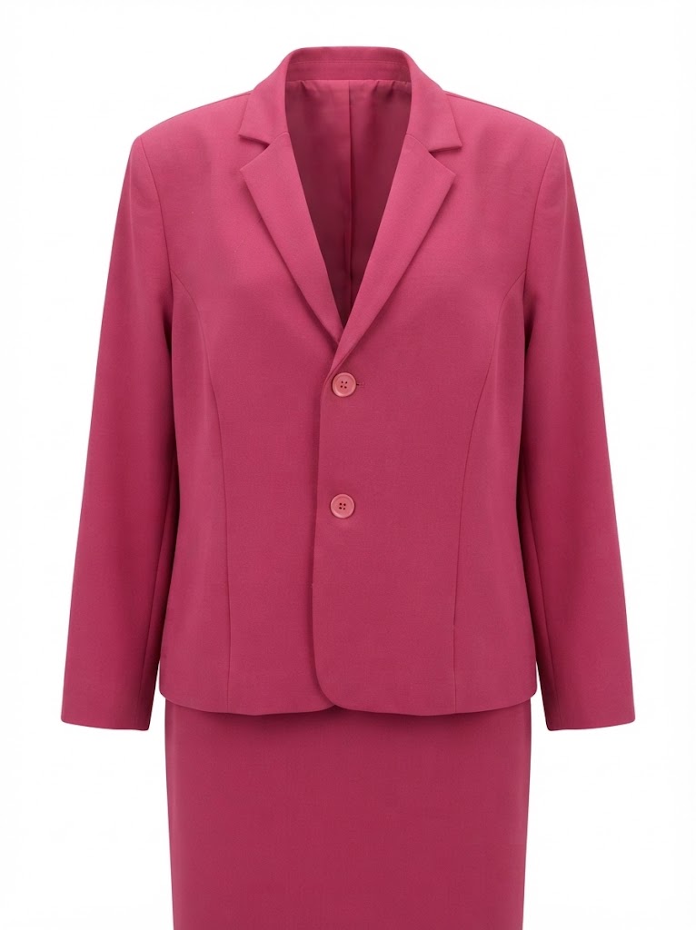 Costum de dama magenta cu sacou cu doua nasturi si fusta.