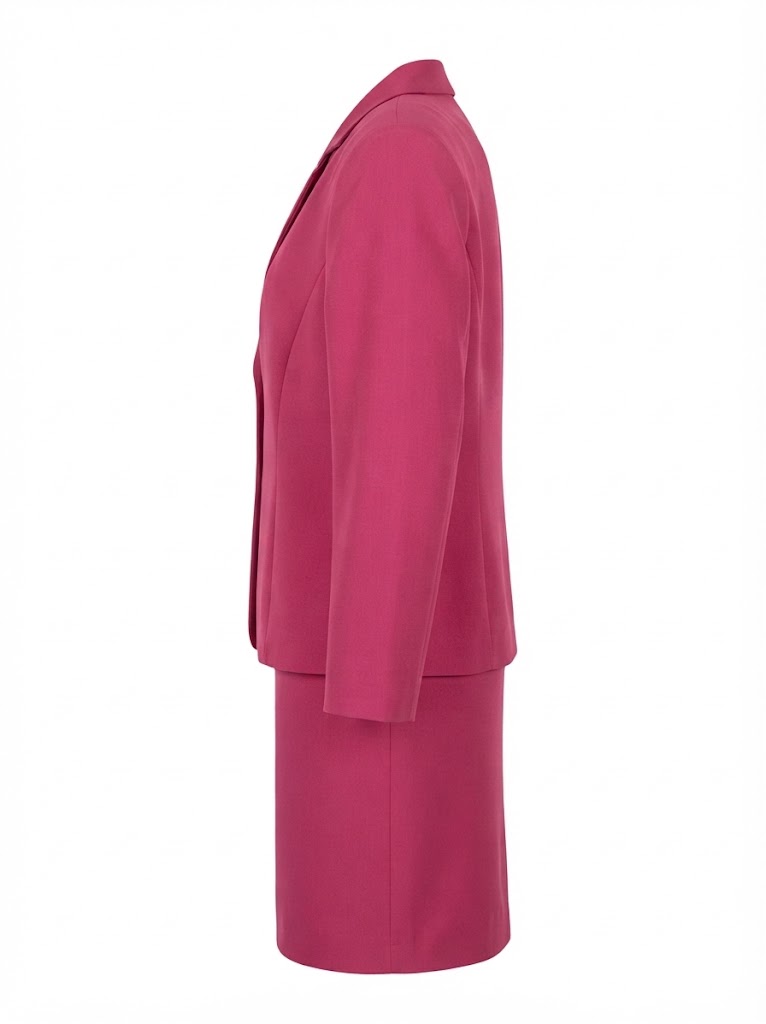 Costum de dama magenta cu sacou cu doua nasturi si fusta.