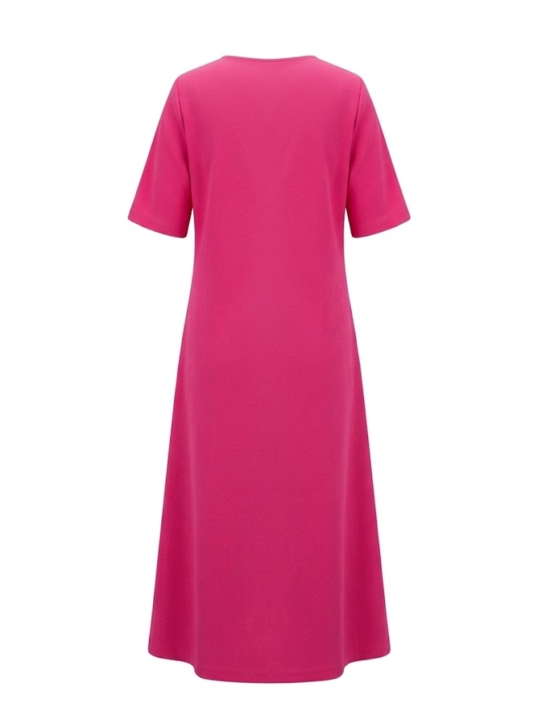 Costum dama roz fucsia din bluza asimetrica si pantaloni largi cu nasturi decorativi