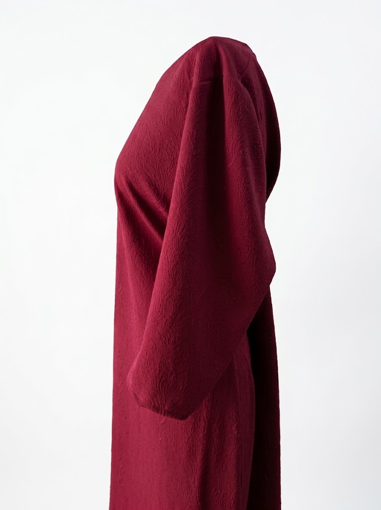 Rochie dama magenta dreapta cu maneci trei sferturi si decolteu rotunjit