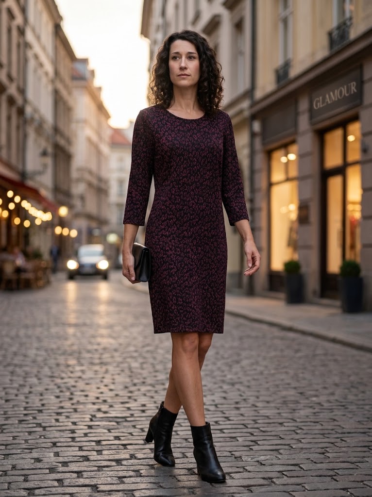 Rochie dama tricotata cu imprimeu leopard bordo, maneci trei sferturi si decolteu rotund
