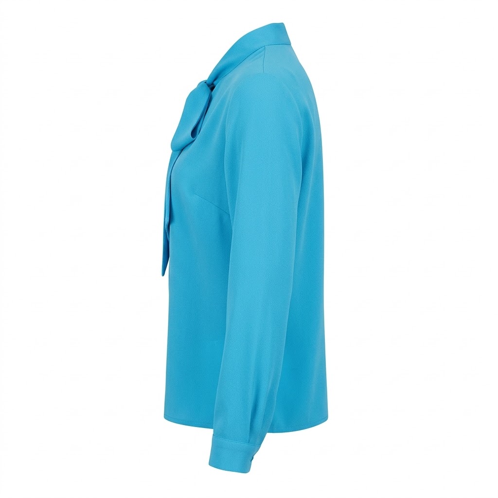 Bluza albastra dama eleganta cu esarfa la gat si maneci lungi