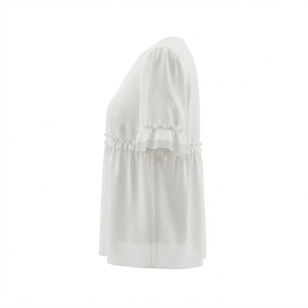 Bluza alba de dama cu decolteu in V si maneci bufante cu dantela