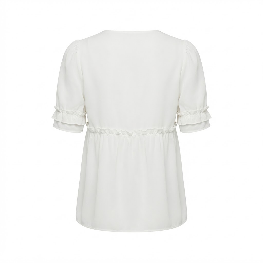 Bluza alba de dama cu decolteu in V si maneci bufante cu dantela