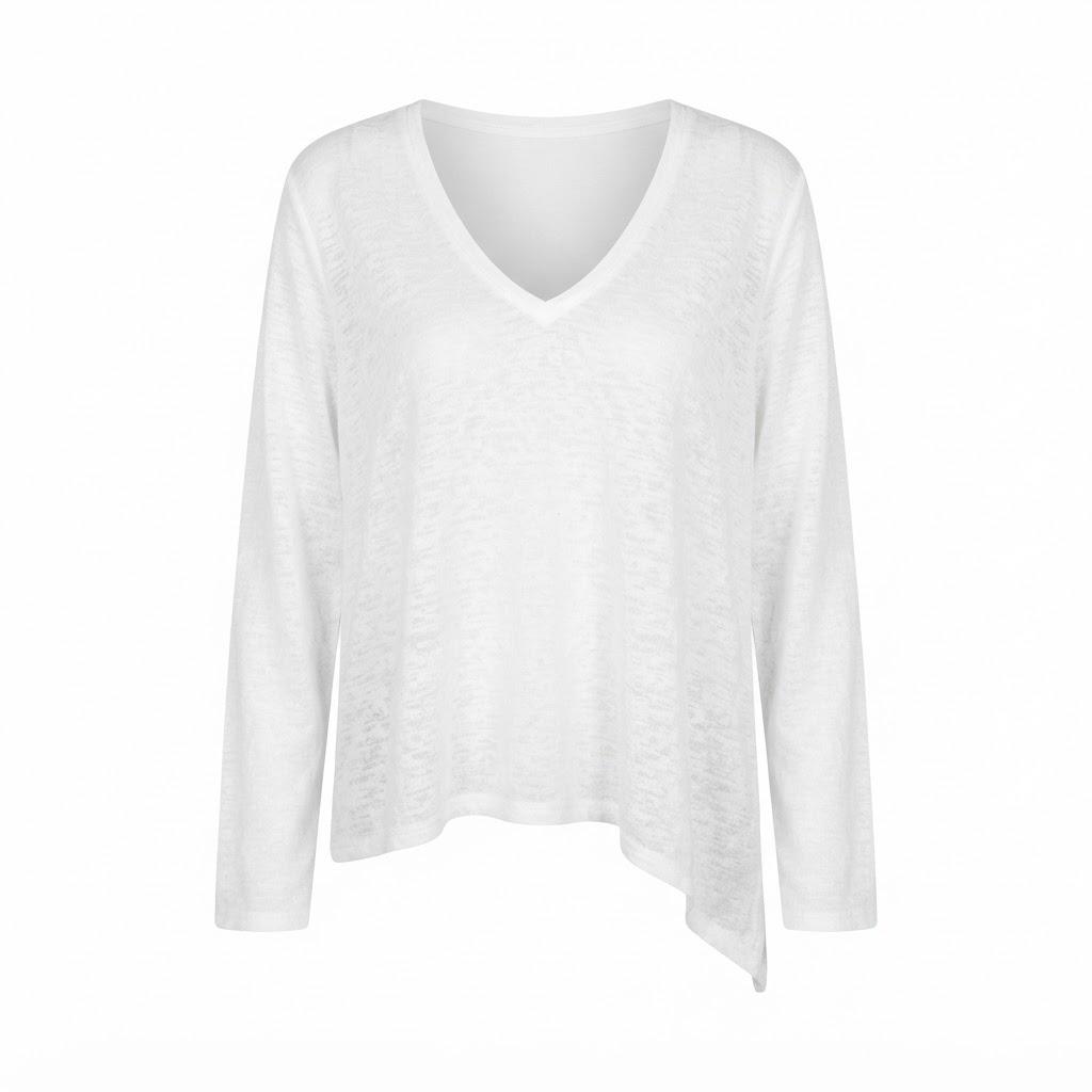 Bluza dama alba cu maneca lunga si decolteu in V asimetric