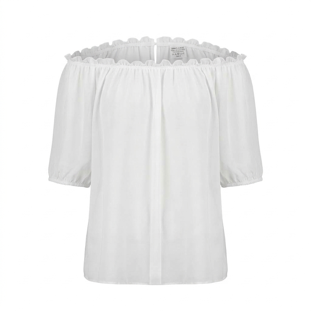 Bluza dama alba umeri goliti bretele subtiri maneci scurte volane decorative