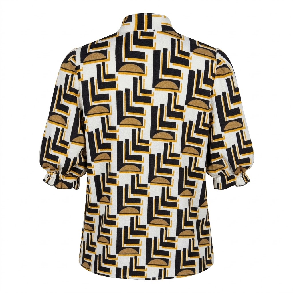 Bluza dama imprimeu geometric guler esarfa maneci bufante
