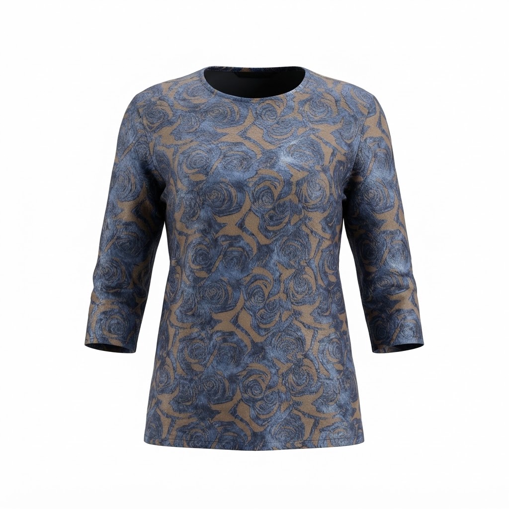 Bluza dama albastra cu imprimeu floral si maneca trei sferturi