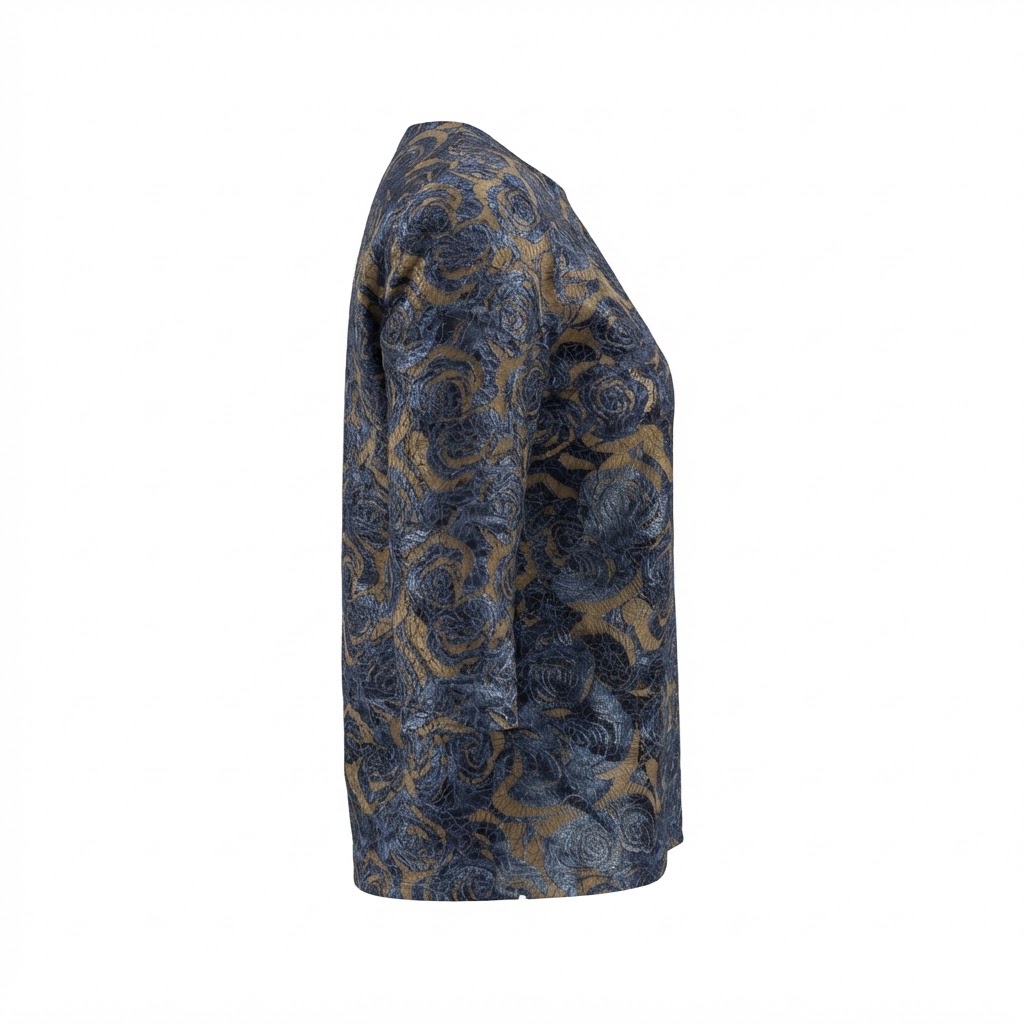 Bluza dama albastra cu imprimeu floral si maneca trei sferturi