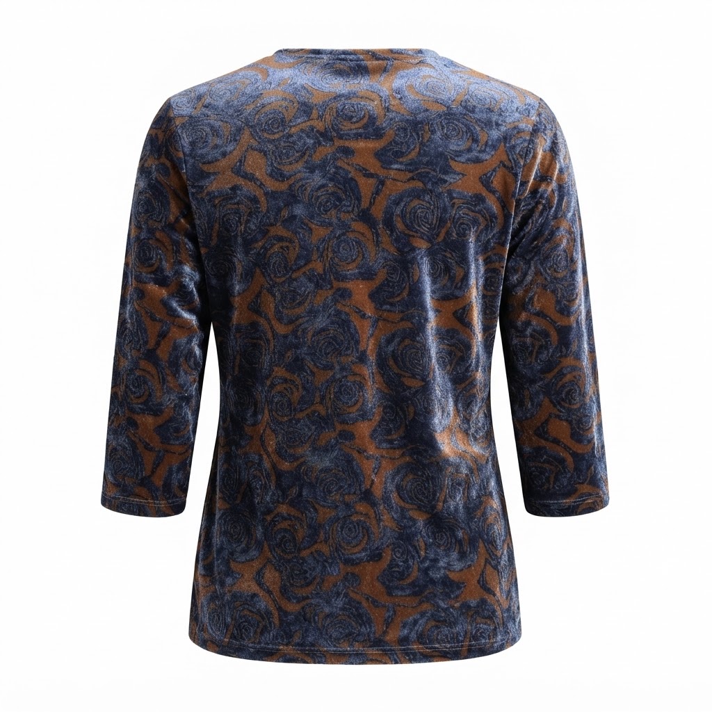 Bluza dama albastra cu imprimeu floral si maneca trei sferturi