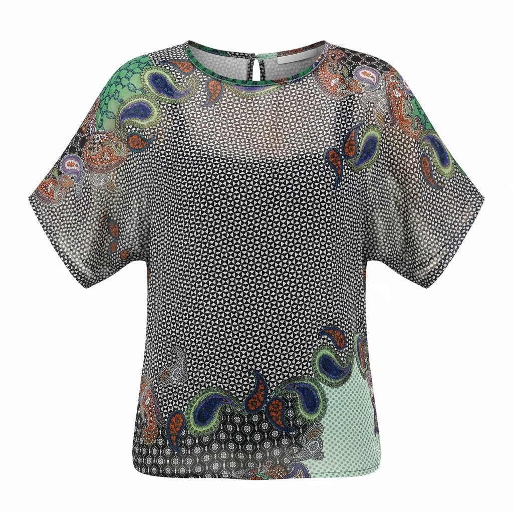 Bluza scurta de dama cu imprimeu geometric si maneci scurte