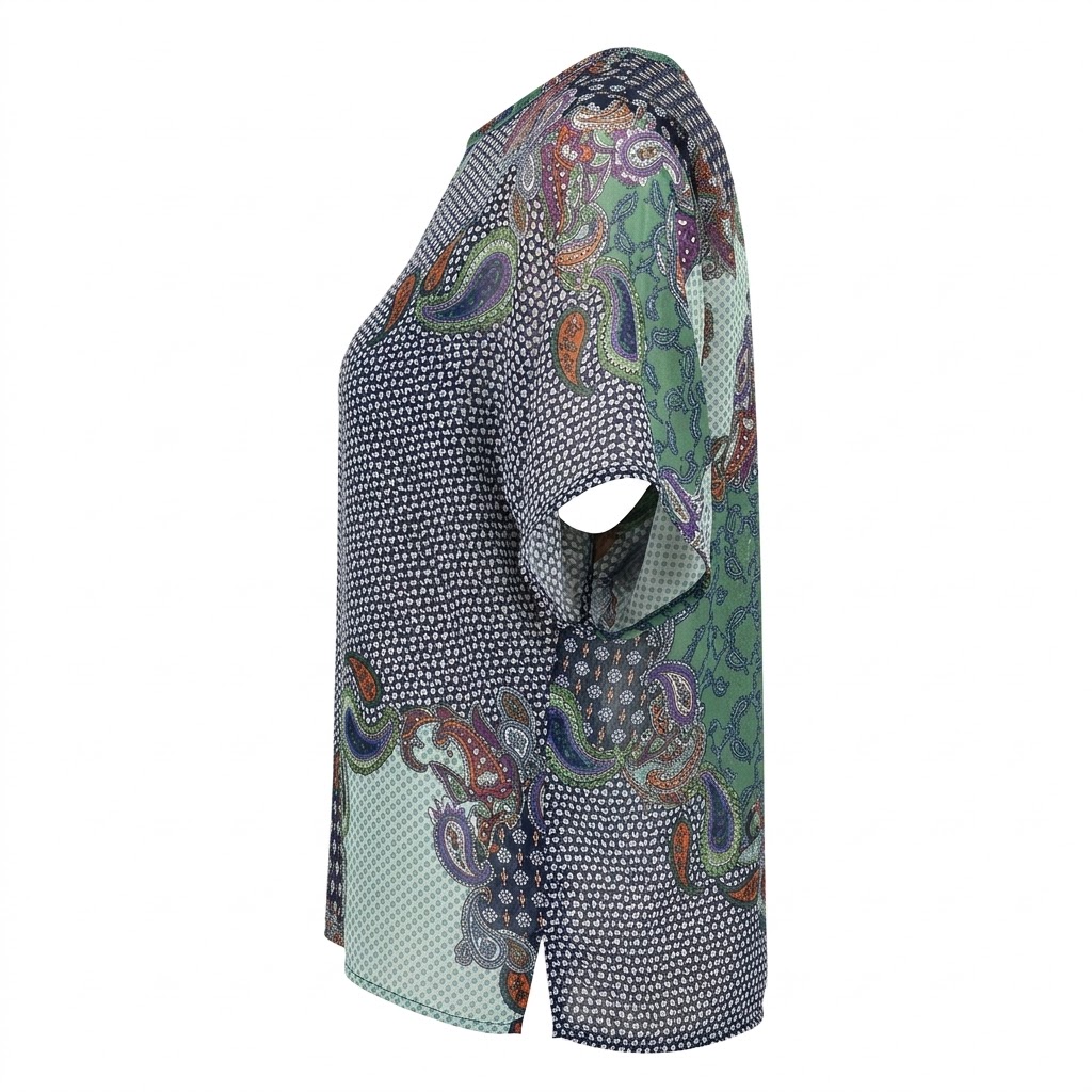Bluza scurta de dama cu imprimeu geometric si maneci scurte