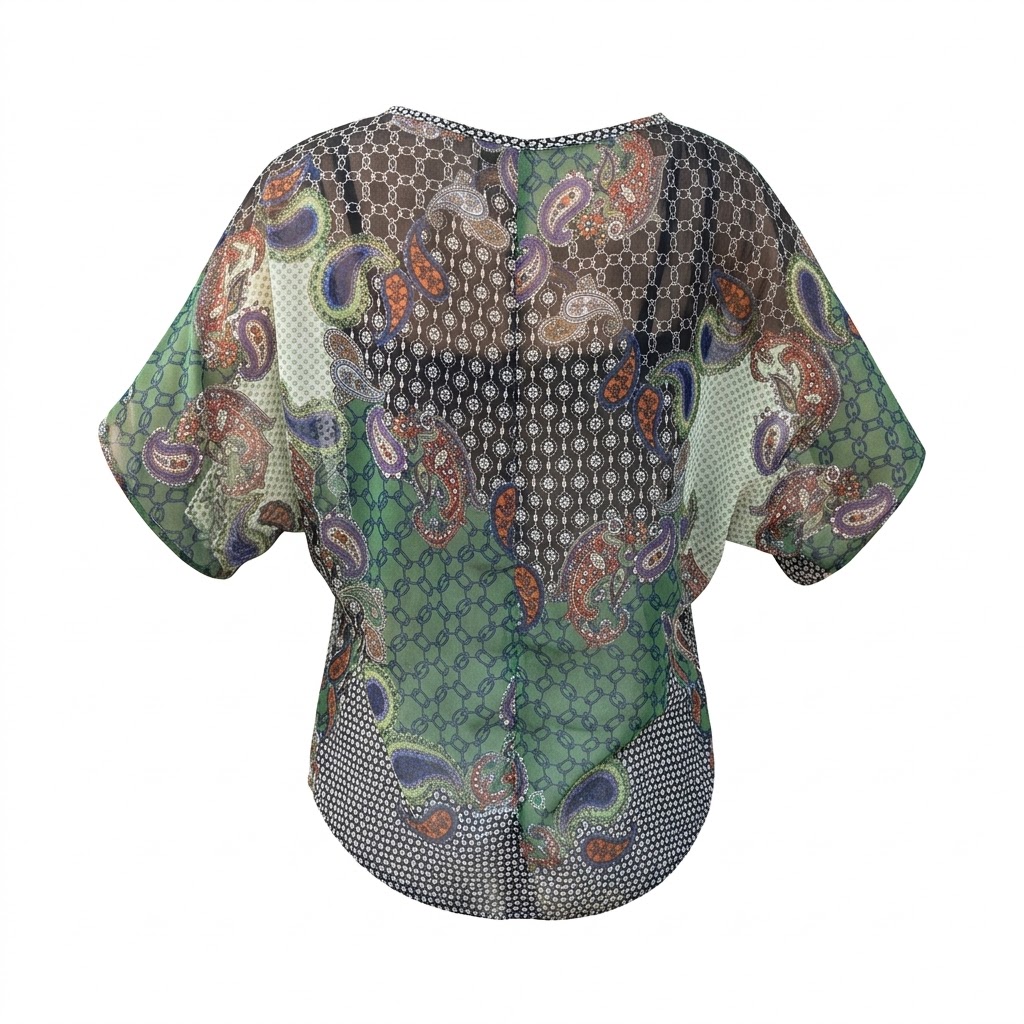 Bluza scurta de dama cu imprimeu geometric si maneci scurte
