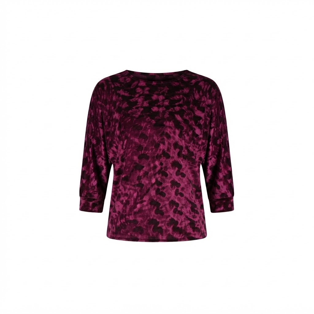 Bluza dama din catifea grena cu maneci trei sferturi si imprimeu abstract