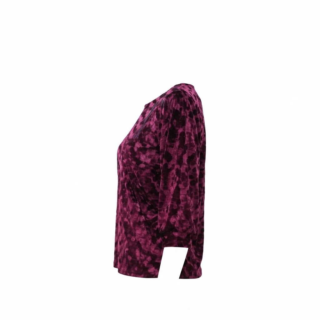 Bluza dama din catifea grena cu maneci trei sferturi si imprimeu abstract