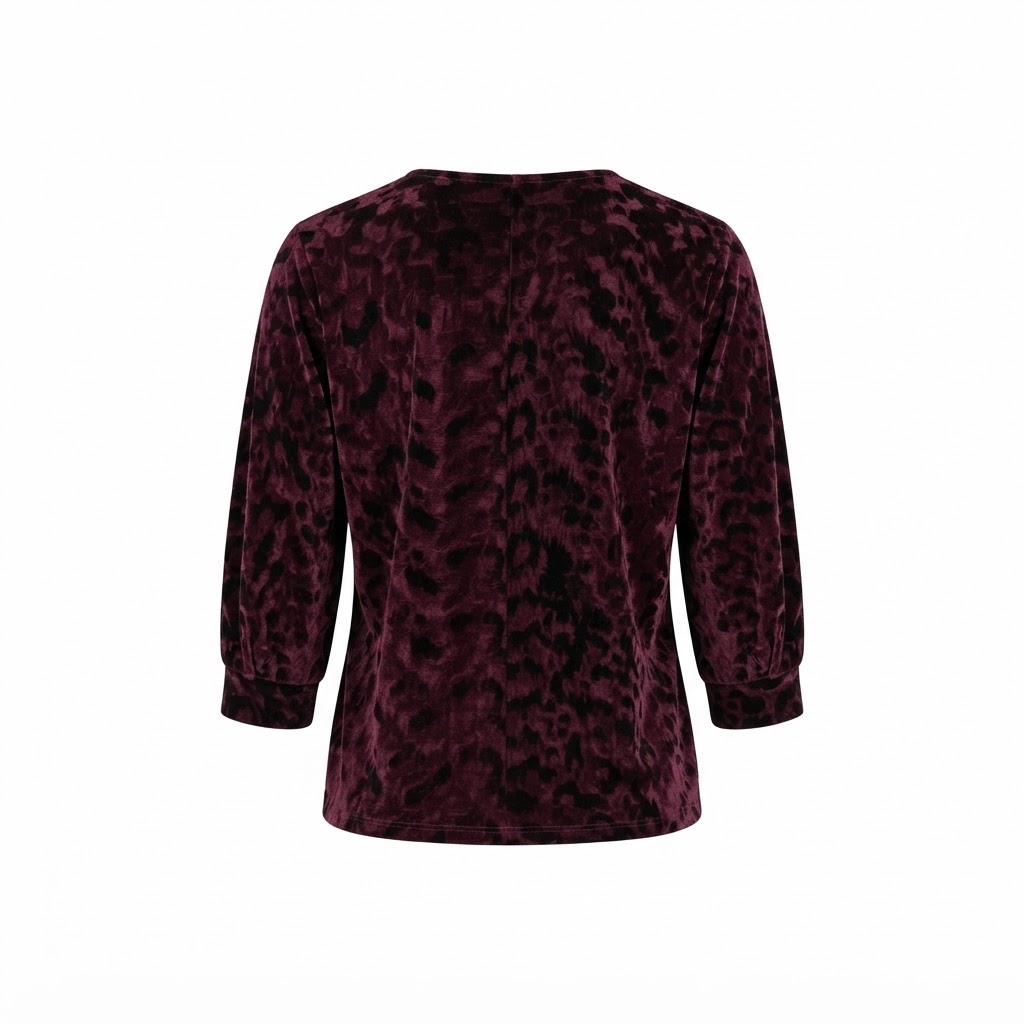Bluza dama din catifea grena cu maneci trei sferturi si imprimeu abstract
