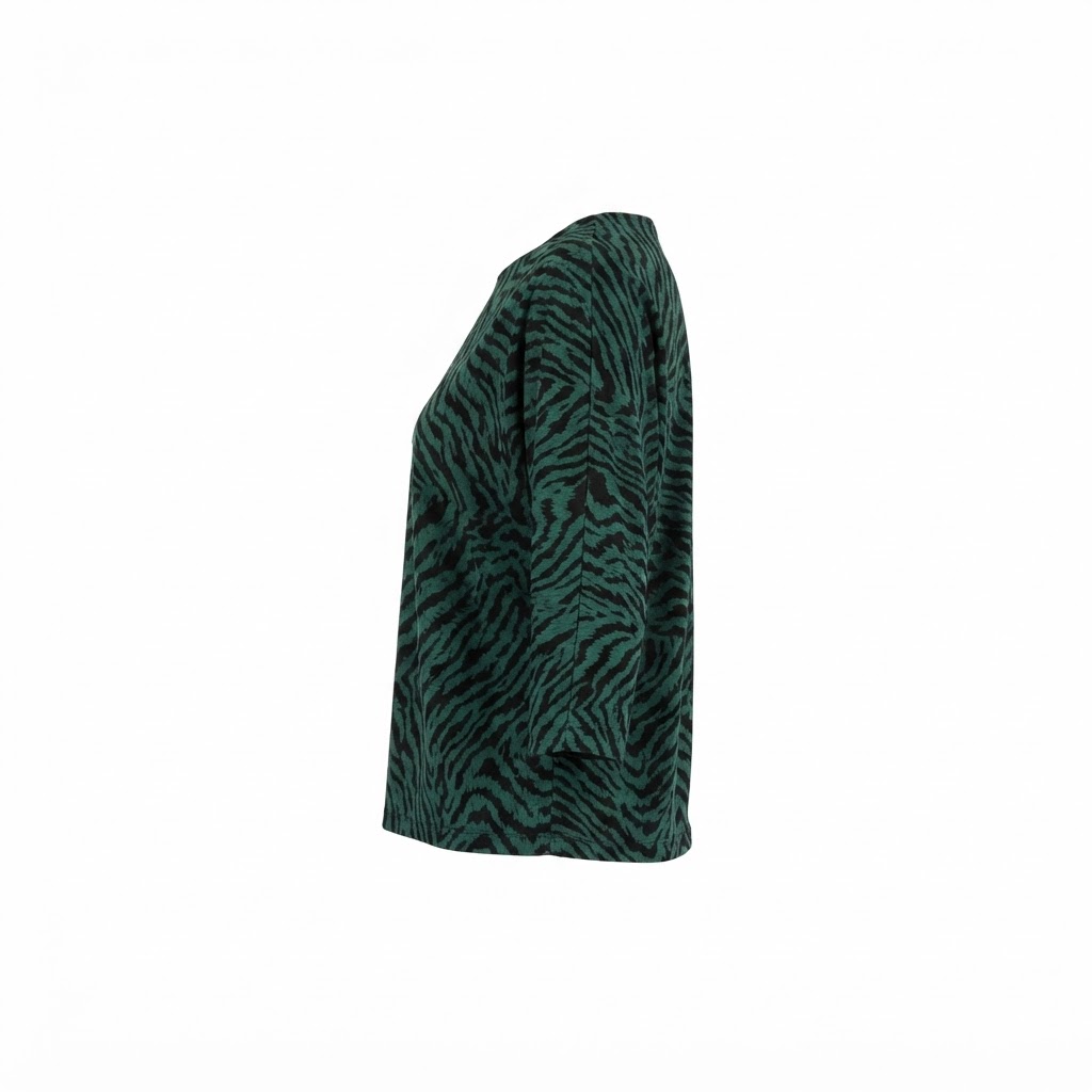 Bluza dama verde din catifea cu imprimeu si maneci trei sferturi