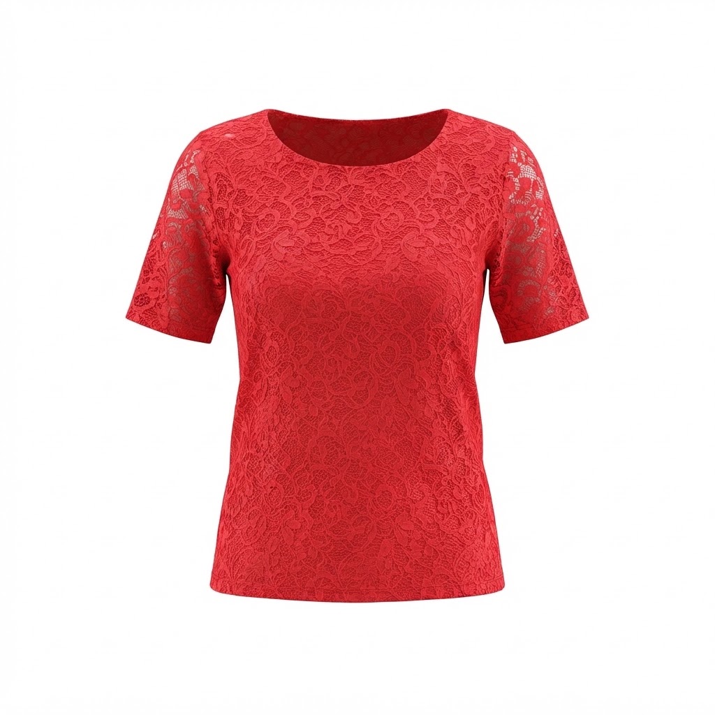 Bluza dama rosie din dantela cu maneca scurta si croiala dreapta