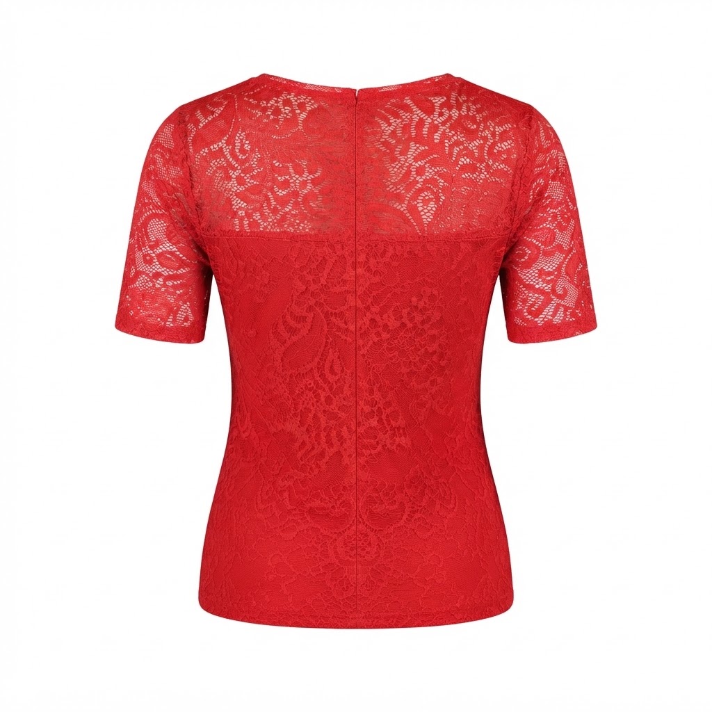 Bluza dama rosie din dantela cu maneca scurta si croiala dreapta