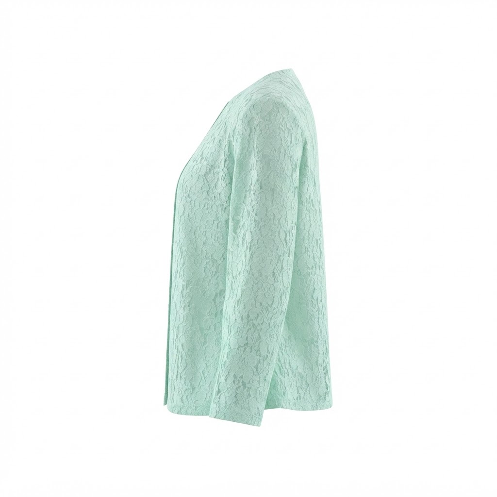 Bluza dama din dantela verde menta cu maneca lunga si croiala asimetrica