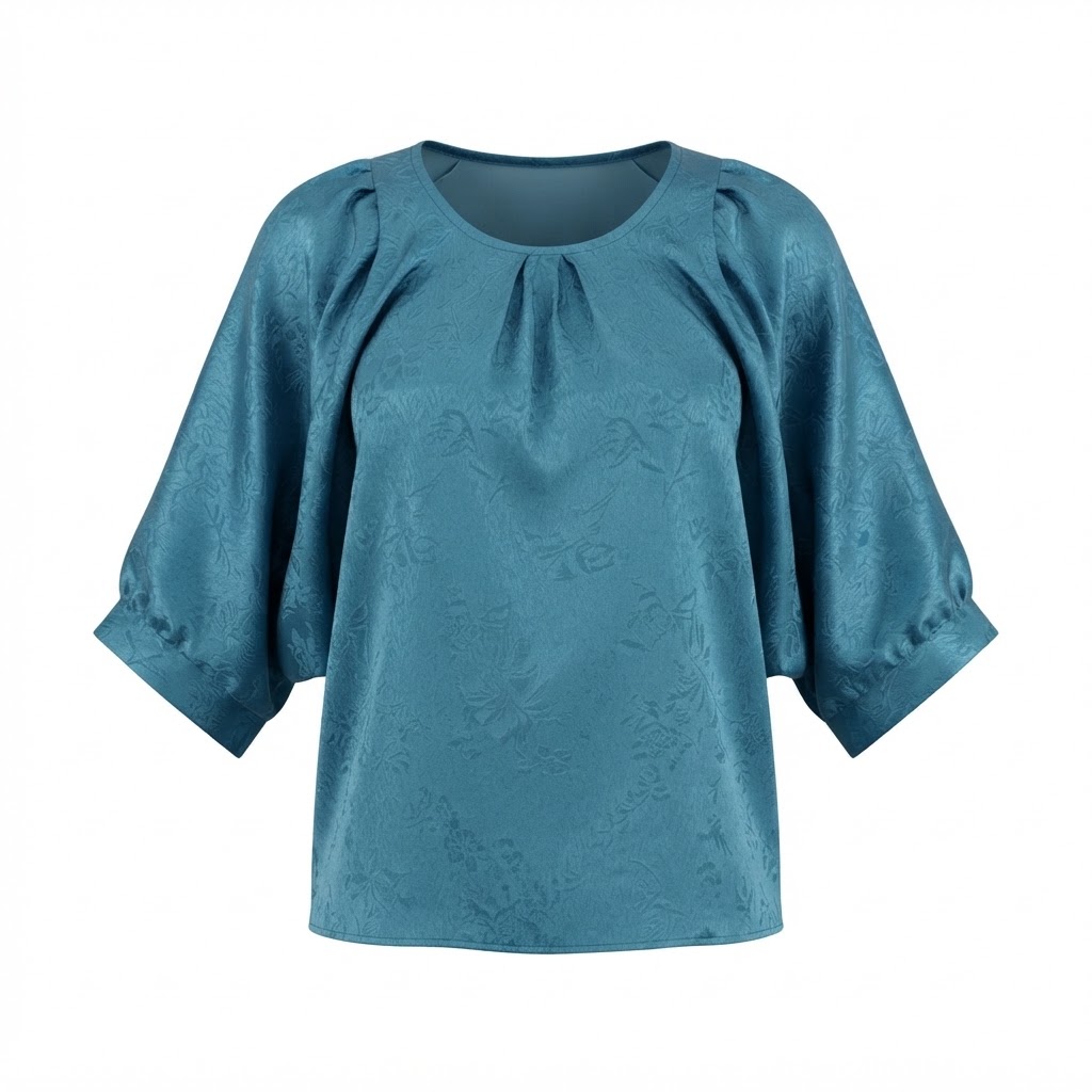 Bluza dama din satin verde petrol cu imprimeu floral si maneci scurte