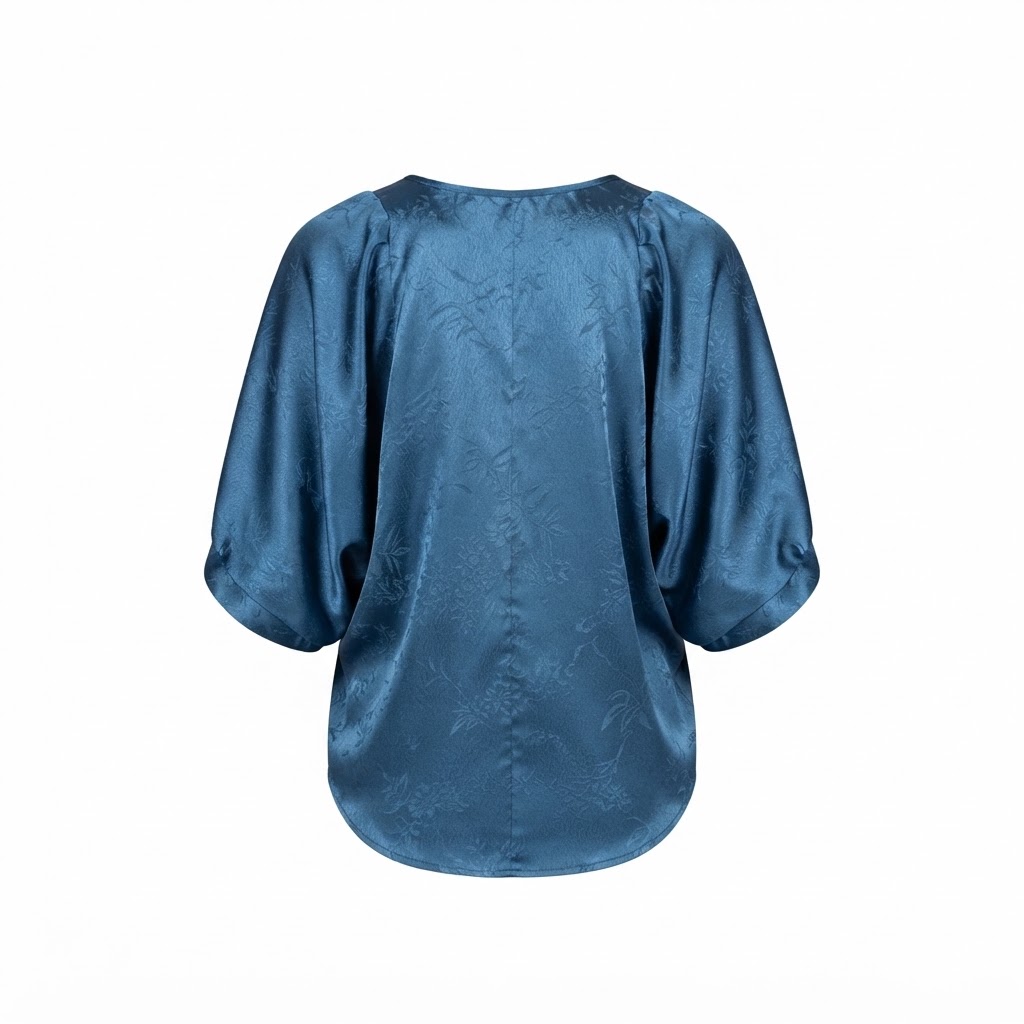 Bluza dama din satin verde petrol cu imprimeu floral si maneci scurte