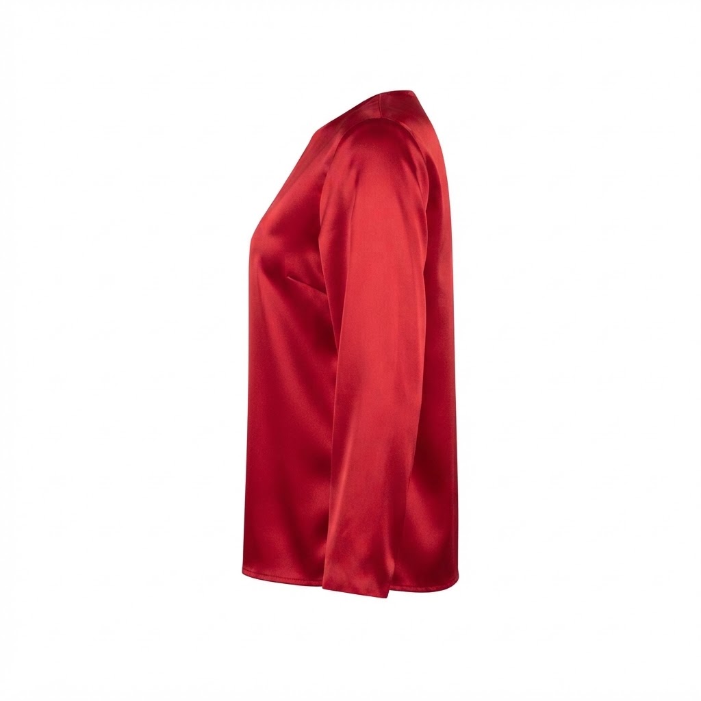 Bluza rosie din satin cu maneci bufante si decolteu rotund