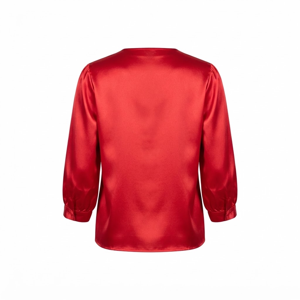 Bluza rosie din satin cu maneci bufante si decolteu rotund