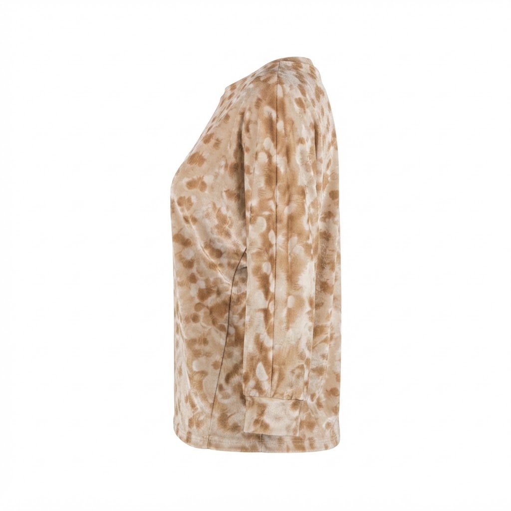 Bluza de dama din catifea bej cu imprimeu leopard si maneci lungi