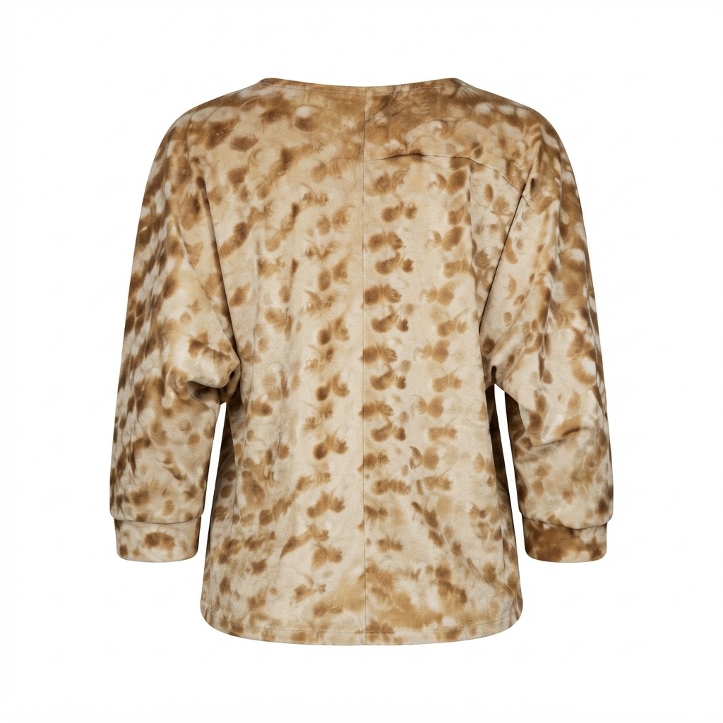 Bluza de dama din catifea bej cu imprimeu leopard si maneci lungi