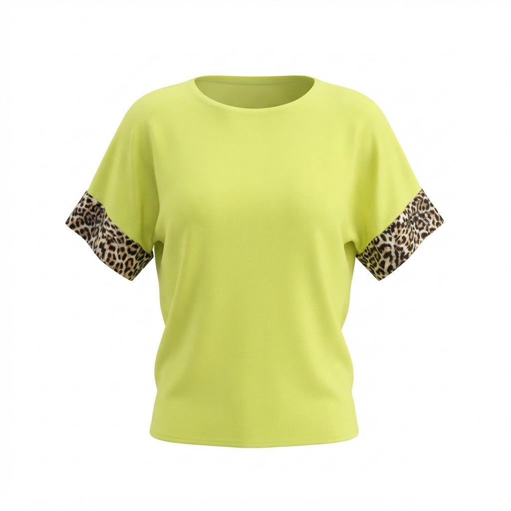 Bluza galben neon cu maneci scurte imprimate leopard
