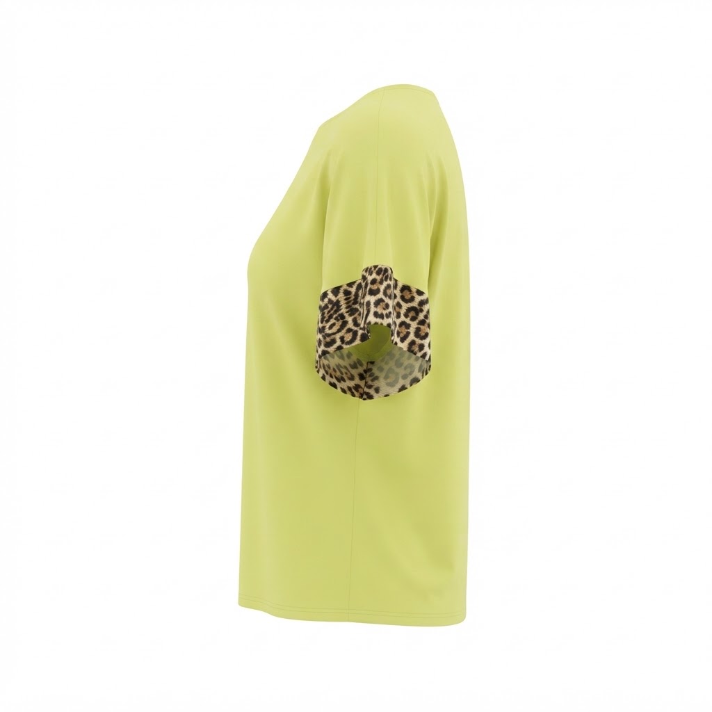 Bluza galben neon cu maneci scurte imprimate leopard