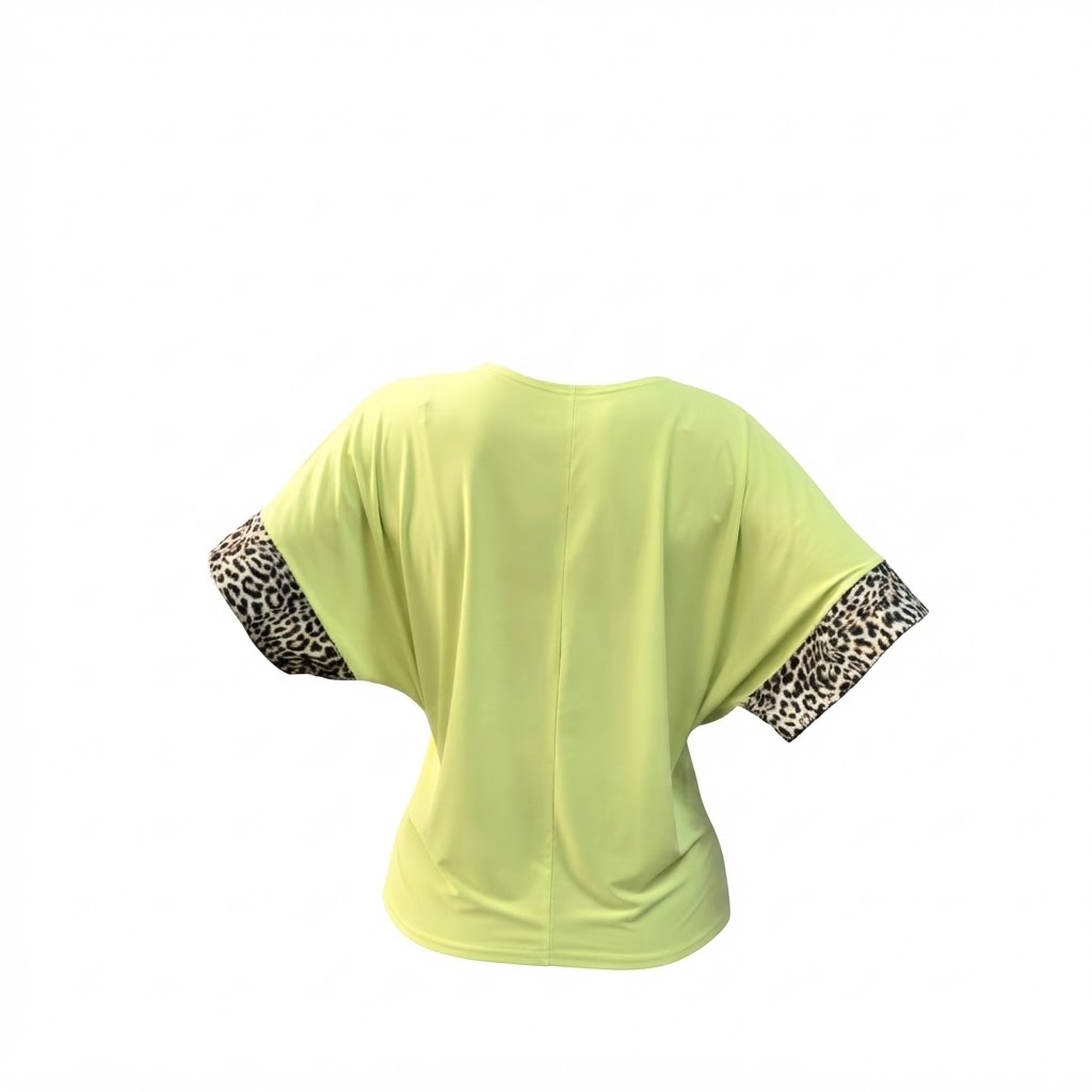 Bluza galben neon cu maneci scurte imprimate leopard