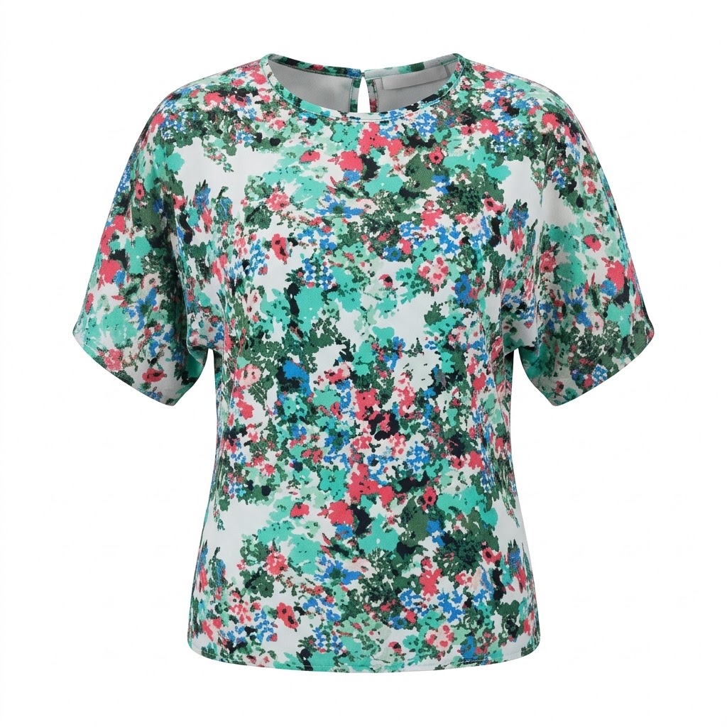 Bluza dama maneca scurta cu imprimeu floral multicolor