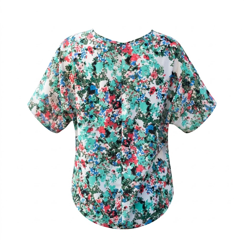 Bluza dama maneca scurta cu imprimeu floral multicolor
