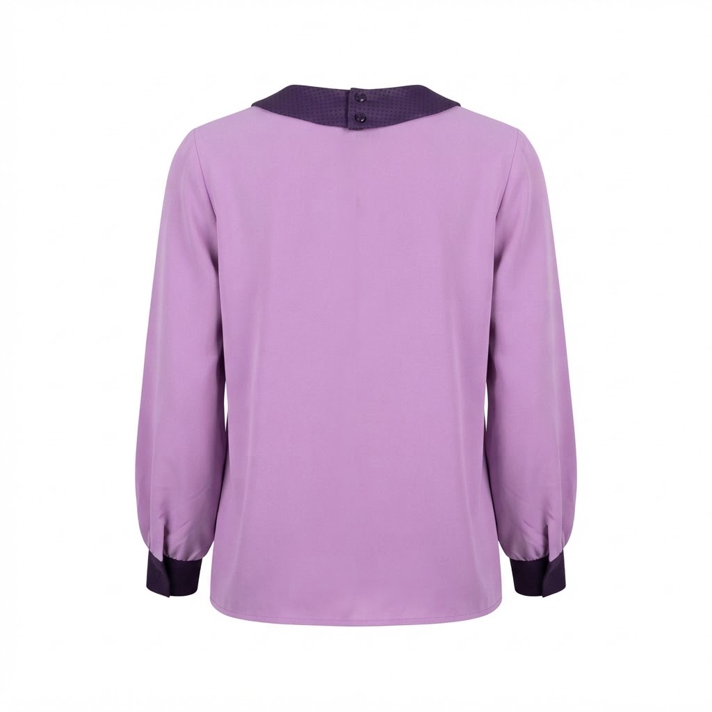 Bluza dama lila cu guler rotund lat si maneci lungi cu mansete contrastante