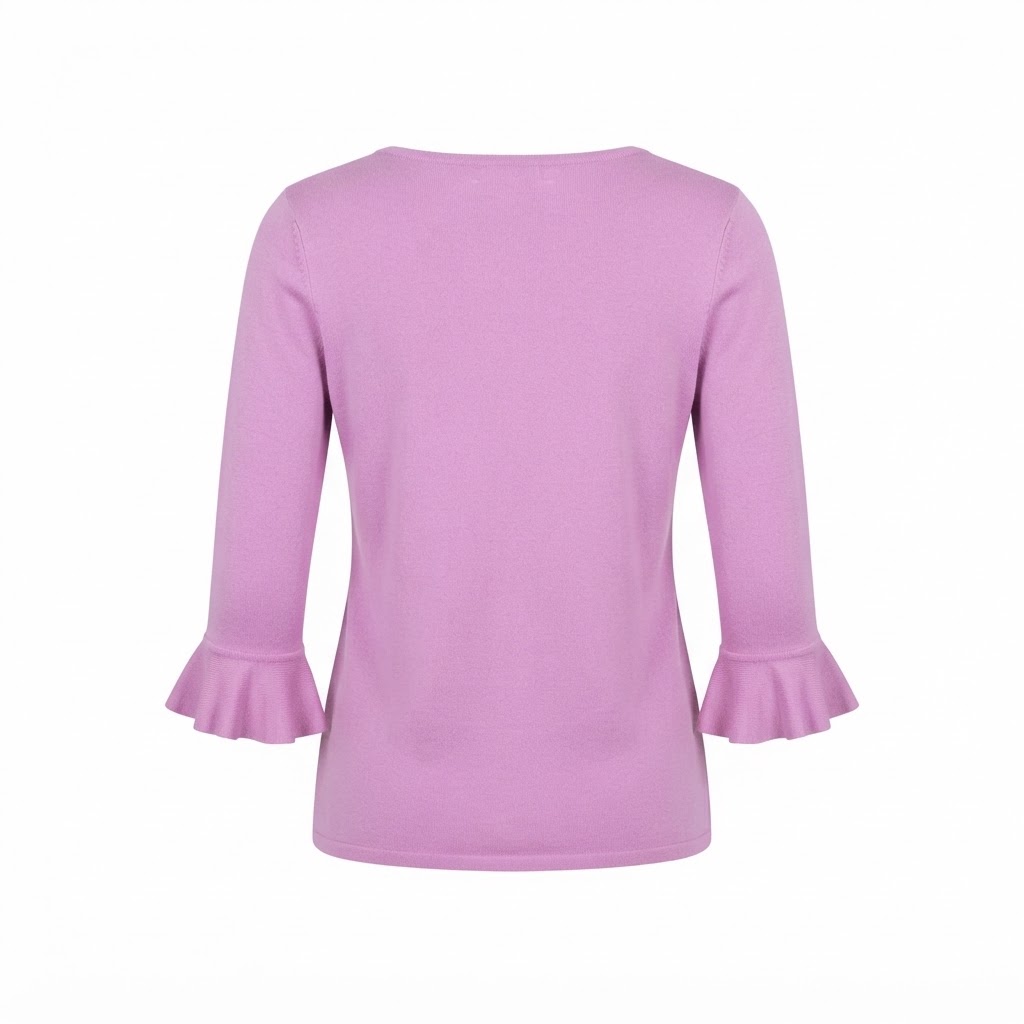 Bluza dama mov cu volane la guler si maneci trei sferturi