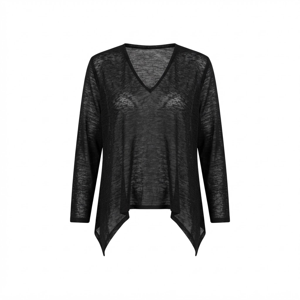 Bluza neagra de dama cu decolteu in V si tiv asimetric