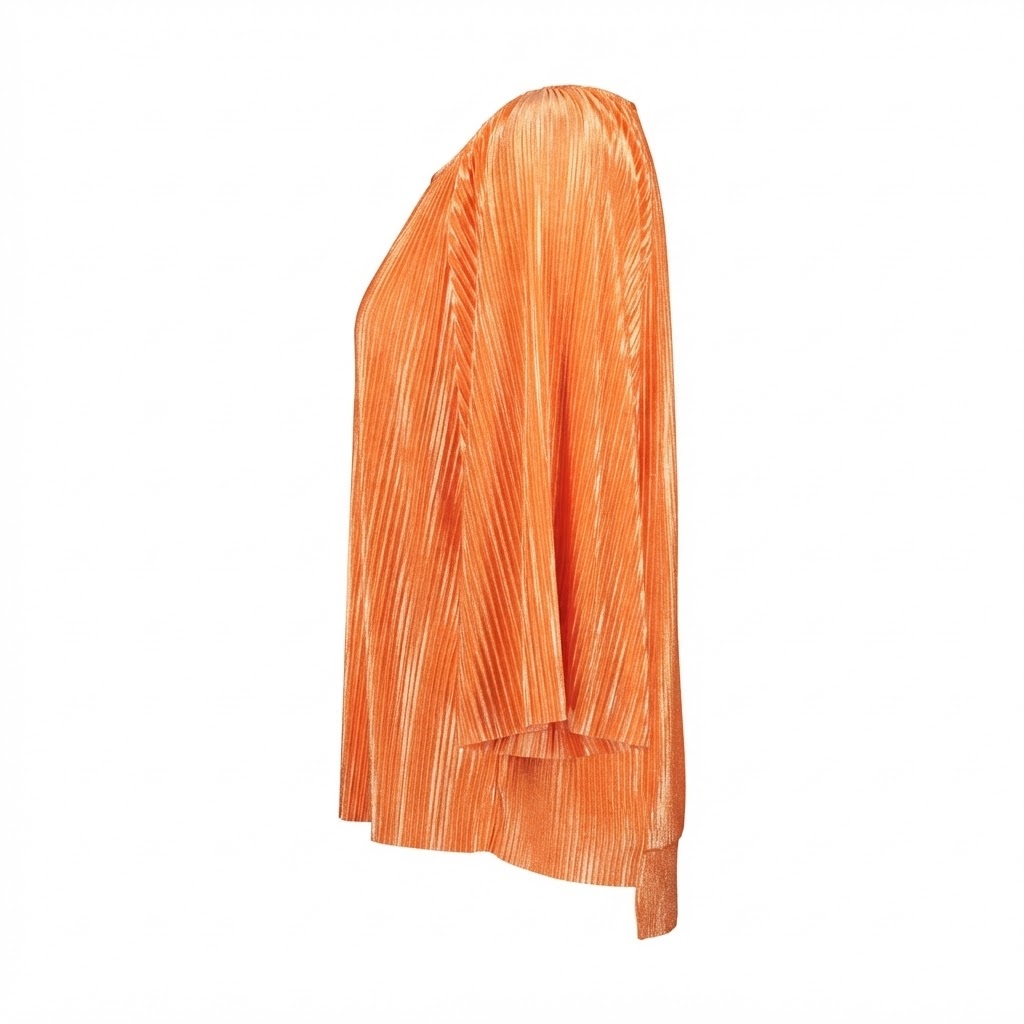 Bluza dama plisata portocalie cu maneci lungi evazate si decolteu rotund