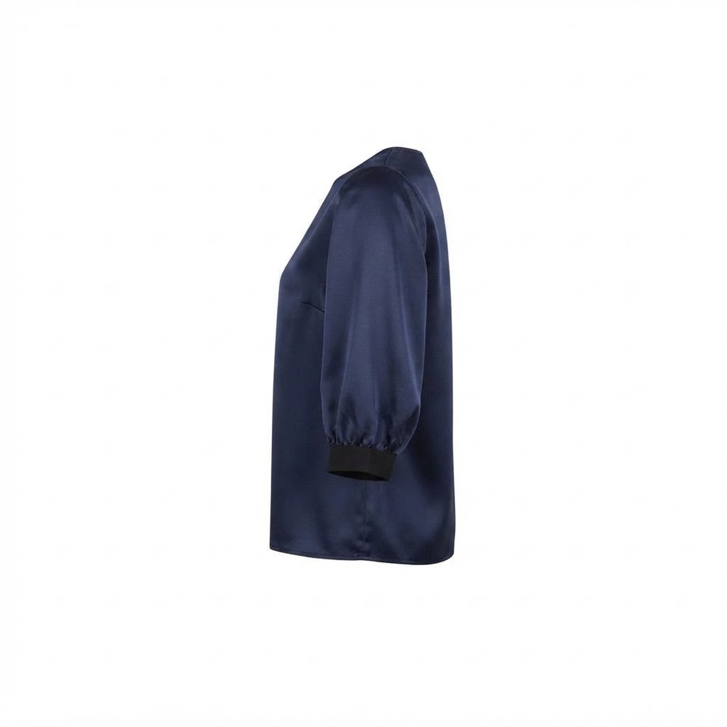 Bluza dama eleganta din satin bleumarin cu maneci trei sferturi