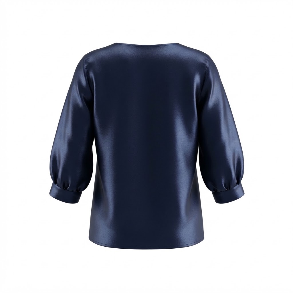 Bluza dama eleganta din satin bleumarin cu maneci trei sferturi