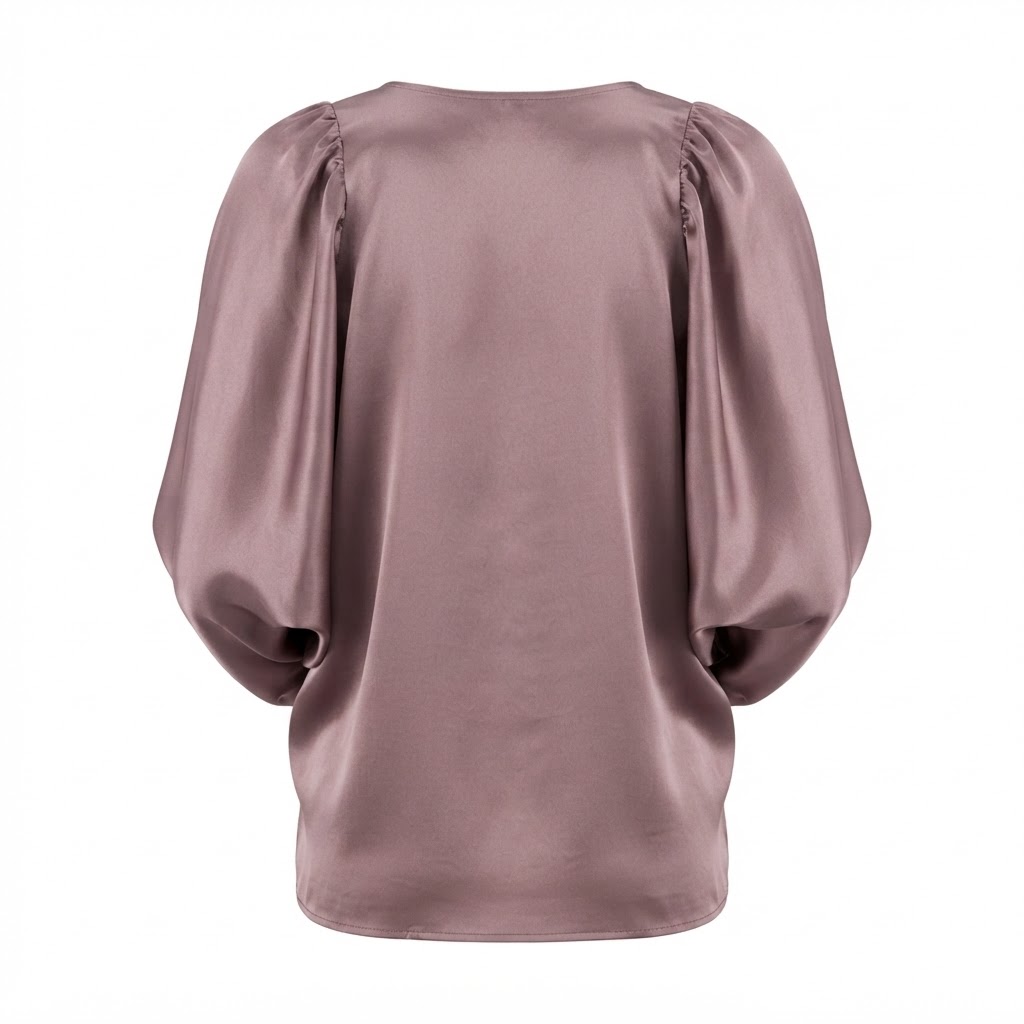 Bluza dama satin mov prafuit decolteu rotund maneci trei sferturi