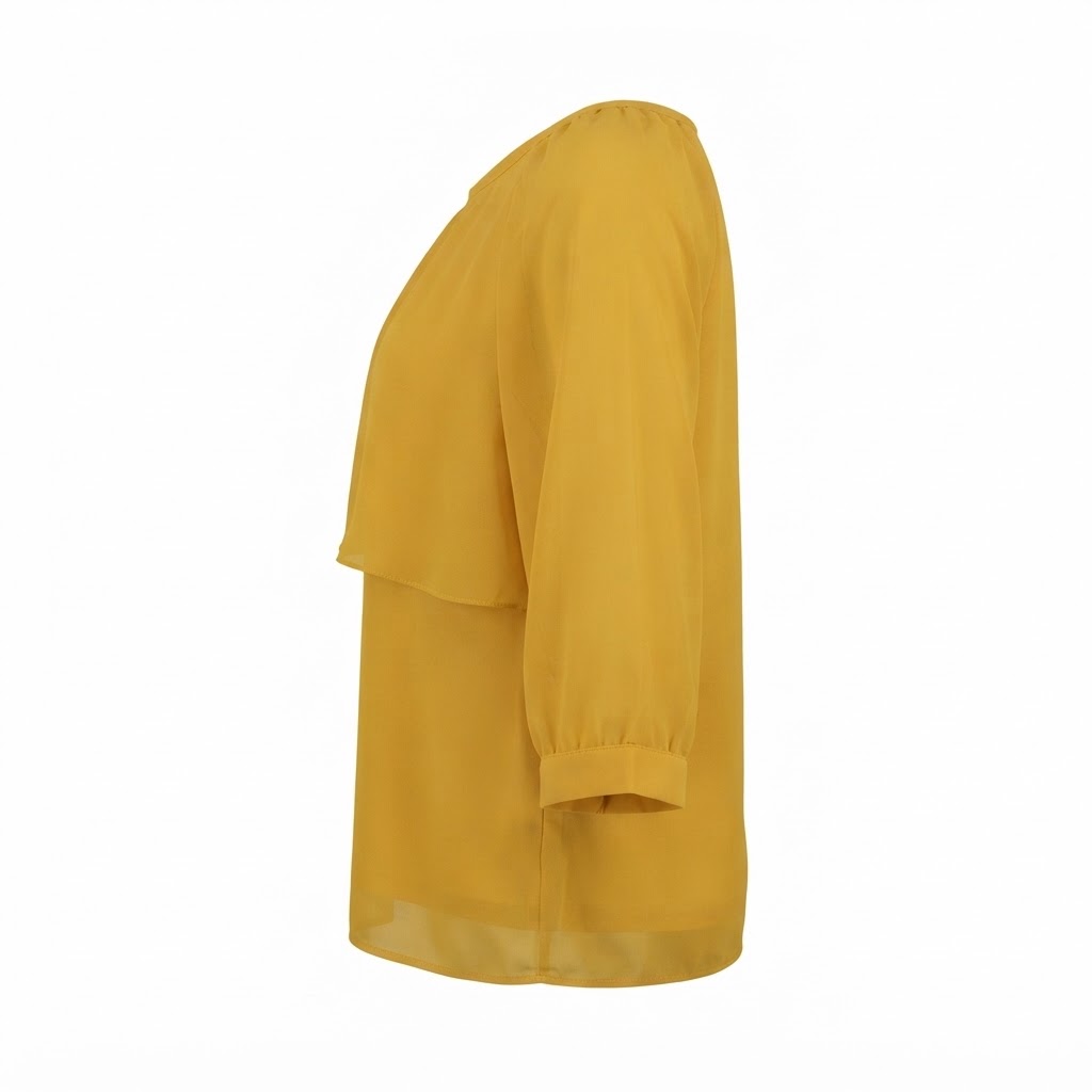 Bluza galbena dama din sifon cu maneci trei sferturi si guler rotund