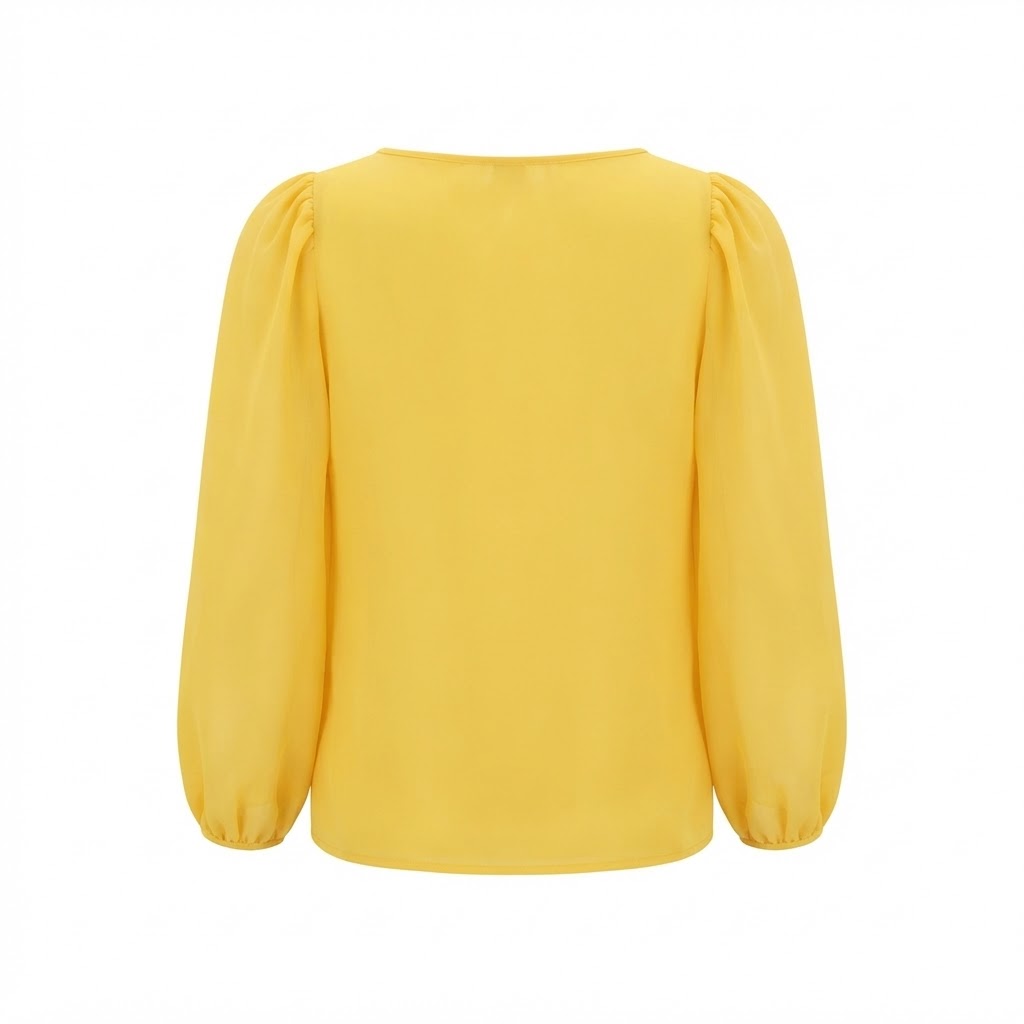 Bluza galbena dama din sifon cu maneci trei sferturi si guler rotund