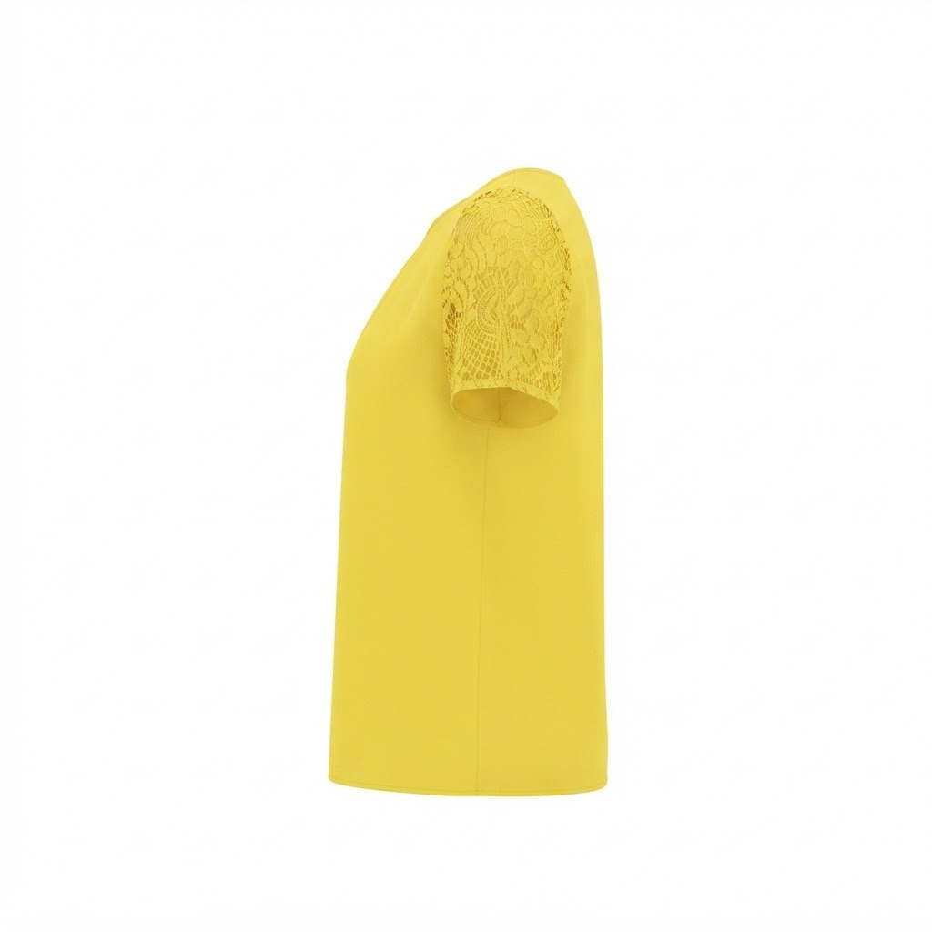 Bluza galbena dama cu maneci scurte din dantela texturata