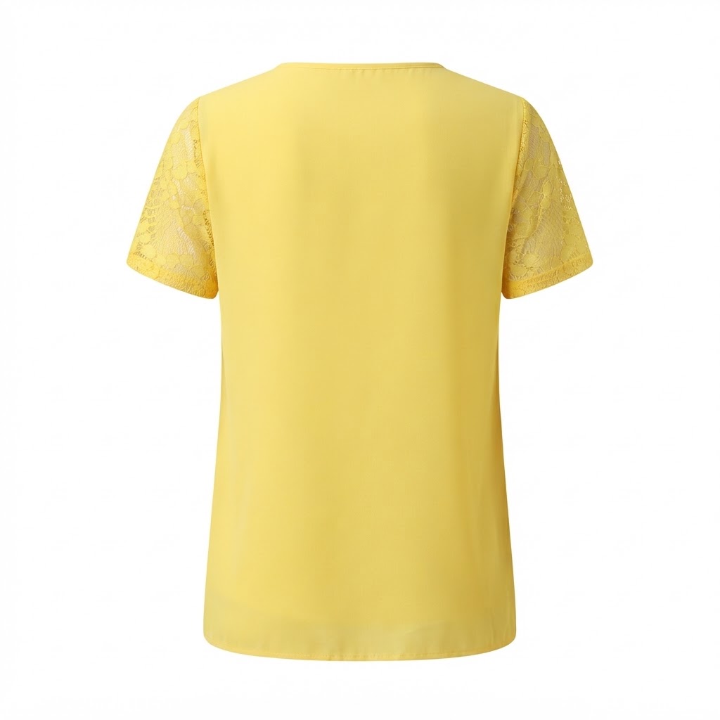 Bluza galbena dama cu maneci scurte din dantela texturata