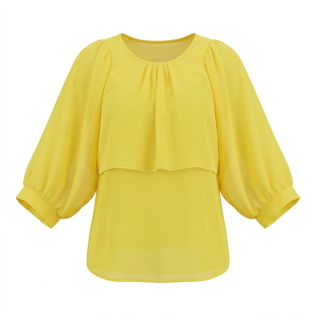 Bluza galbena de dama cu strat dublu si maneci trei sferturi