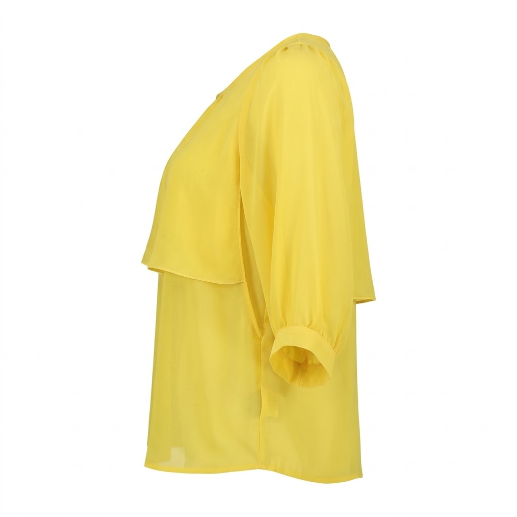 Bluza galbena de dama cu strat dublu si maneci trei sferturi