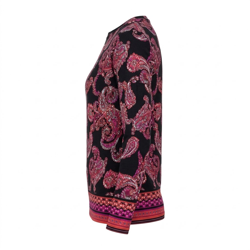 Bluza neagra tricotat de dama cu model paisley si maneca lunga