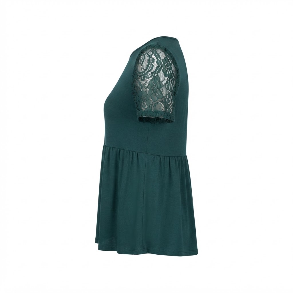 Bluza verde de dama cu maneci scurte din dantela si croiala larga